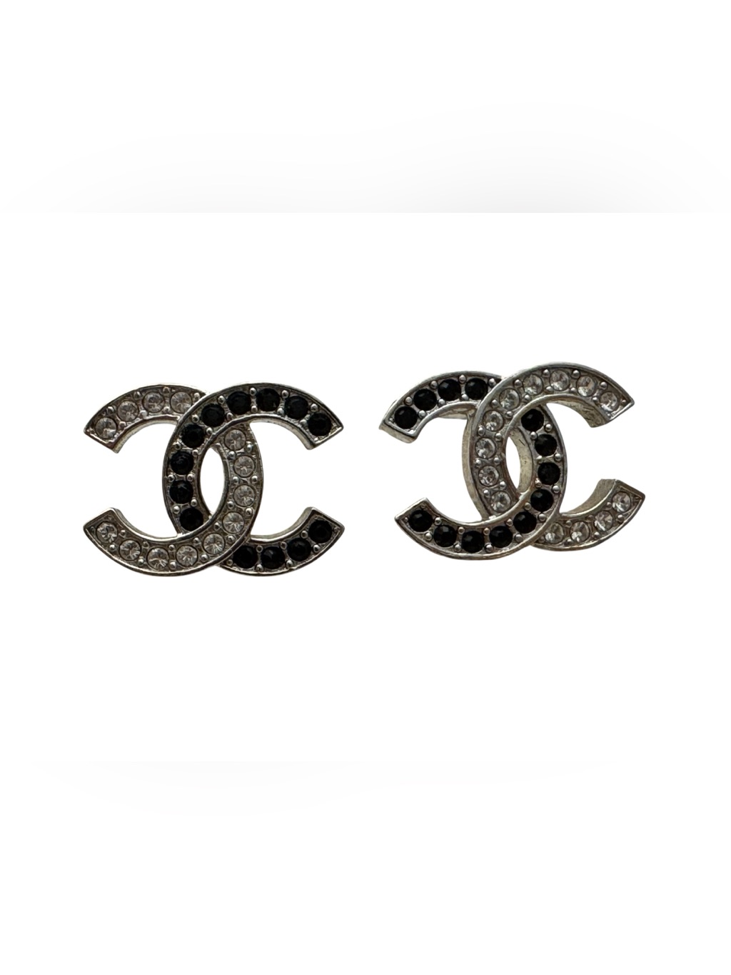 Chanel Cc Logo Silver Pierced Earrings